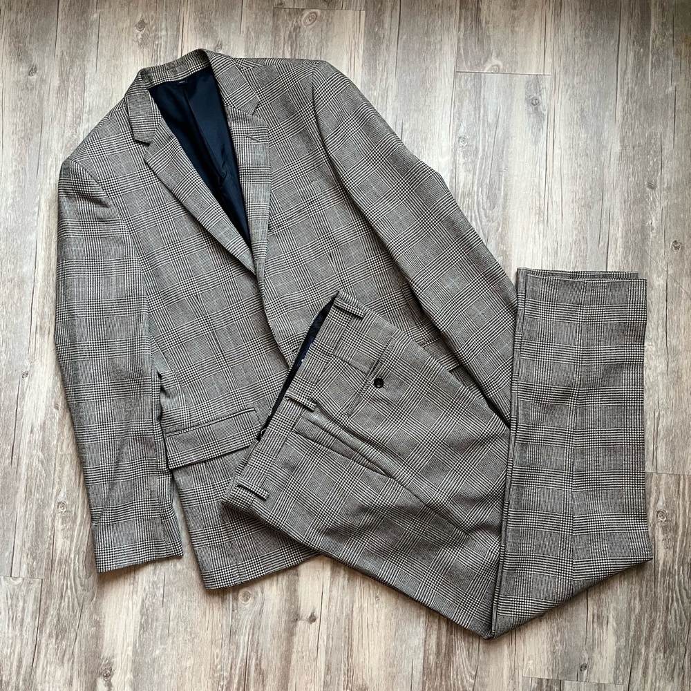 J. Crew Factory Thompson slim-fit suit in glen plaid check